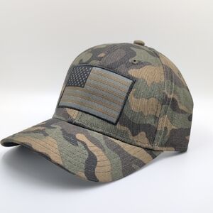 Green and Brown Tactical Camouflage Hat with Patch Panel